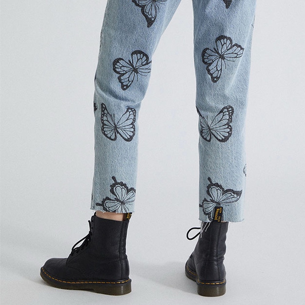 PacSun Eco Light Blue Butterfly Straight Leg Jeans Sz 25 - Picture 5 of 16